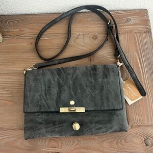 Francesca's Gold Hookhardware Grey/Black Over the Shoulder Crossbody Purse NWT